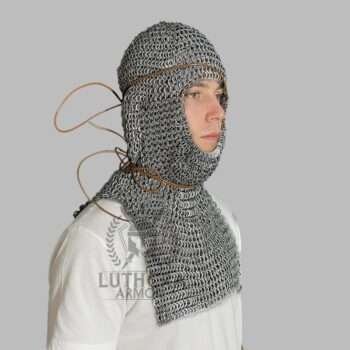 Chainmail Coif Face Covered 9mm Flat Ring Riveted With Washer Combat