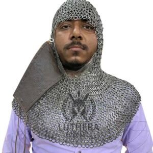 chainmail coif Mild Steel 6MM-18Gauge Flat Ring Alternating Solid Ring Dome Riveted with Mouth Flap