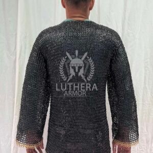 Chainmail Hauberk – Mild Steel 7 mm 18 Gauge Flat Ring with Solid Ring Riveted Chainmail Long Sleeve Shirt