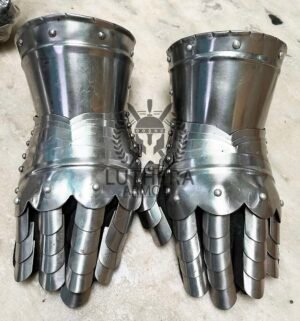 Medieval Gauntlets | Polish 16G Plate Steel | Gothic Gauntlets with Leather Glove