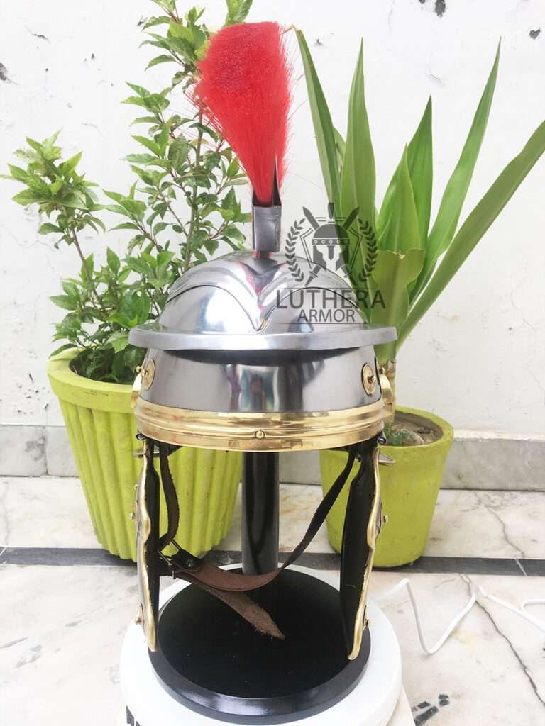 Roman centurion helmet including plume and leather liner