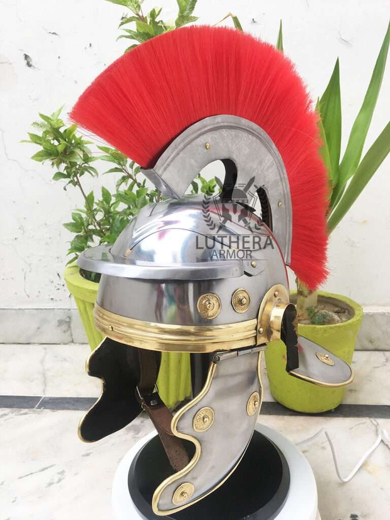 Roman centurion helmet including plume and leather liner