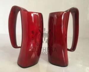 Ox Horn Dark Polished Mug. Viking Horn Mead Mug. Red color