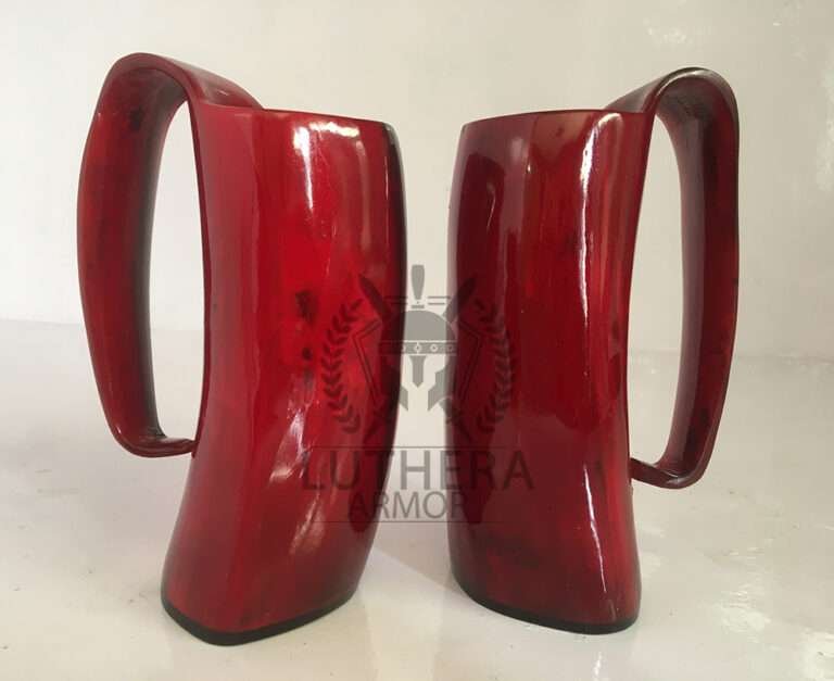 Ox Horn Dark Polished Mug. Viking Horn Mead Mug. Red color