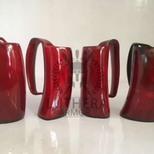 Ox Horn Dark Polished Mug. Viking Horn Mead Mug. Red color