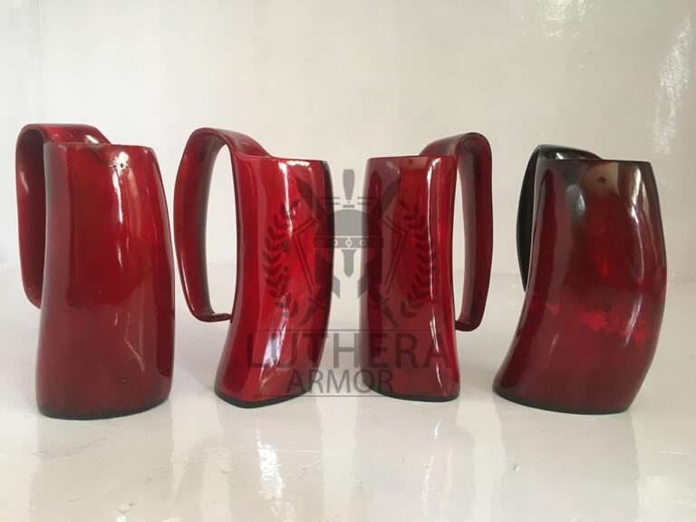 Ox Horn Dark Polished Mug. Viking Horn Mead Mug. Red color