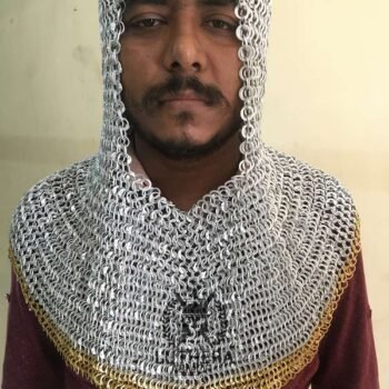 Aluminium Chainmail Coif 9MM Flat Ring Riveted Solid Ring with Brass Trim