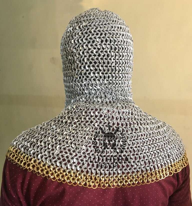 Aluminium Chainmail Coif 9MM Flat Ring Riveted Solid Ring with Brass Trim