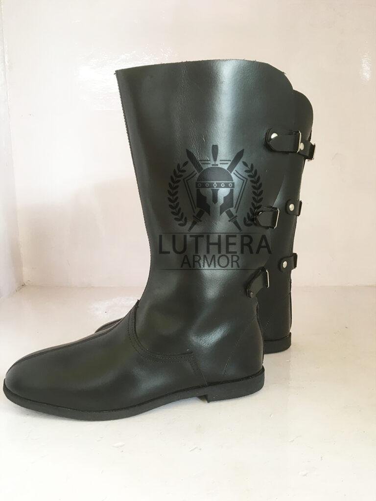 Medieval Peaked Boots (Poulaines) three buckles dark brown