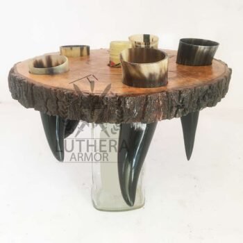 Viking Drinking Horn Shot Set with Wooden Base For halloween