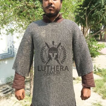 Chainmail Haubergoen 9MM Flat Ring Dome Riveted with solid Ring