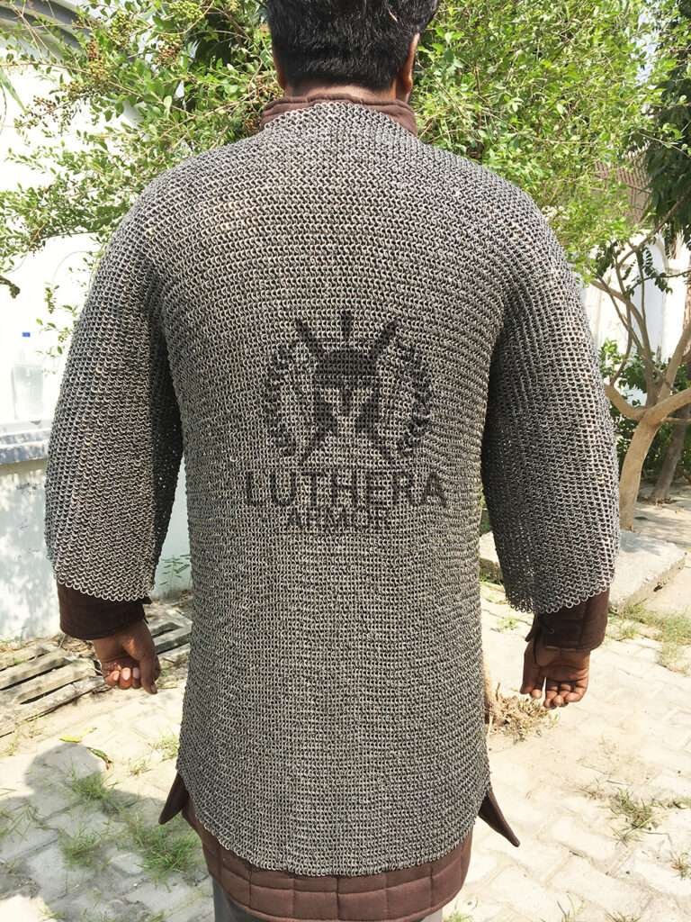 Chainmail Haubergoen 9MM Flat Ring Dome Riveted with solid Ring