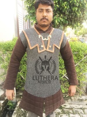 Roman Lorica Hamata - chainmail Flat Ring Dome Riveted Brown Leather