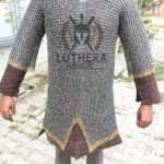 Chainmail Haubergeon 9MM Flat Ring Dome Riveted Solid Ring With Brass Trim