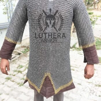 Chainmail Haubergeon 9MM Flat Ring Dome Riveted Solid Ring With Brass Trim