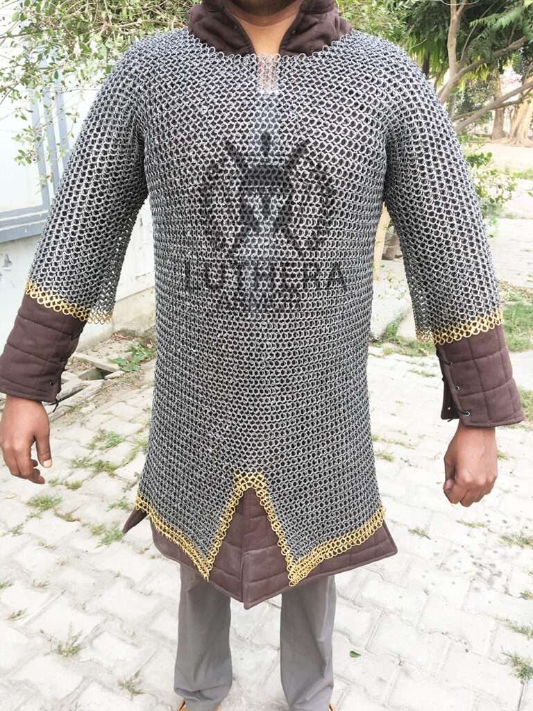 Chainmail Haubergeon 9MM Flat Ring Dome Riveted Solid Ring With Brass Trim