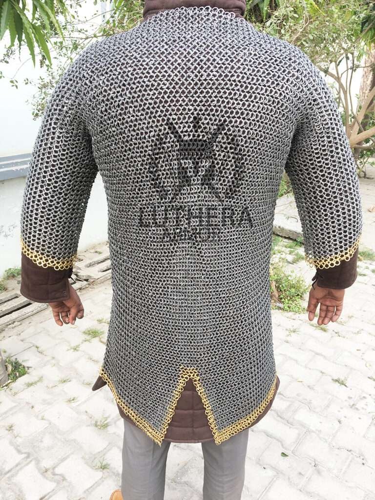 Chainmail Haubergeon 9MM Flat Ring Dome Riveted Solid Ring With Brass Trim