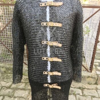 Chainmail Hauberk 9mm Flat Ring Riveted with Solid Ring