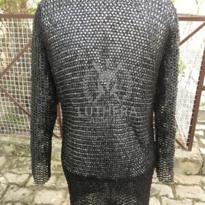 Hauberk Chainmail shirt Mild Steel 9MM-18Gauge Flat Ring Riveted with Solid Ring front open shirt