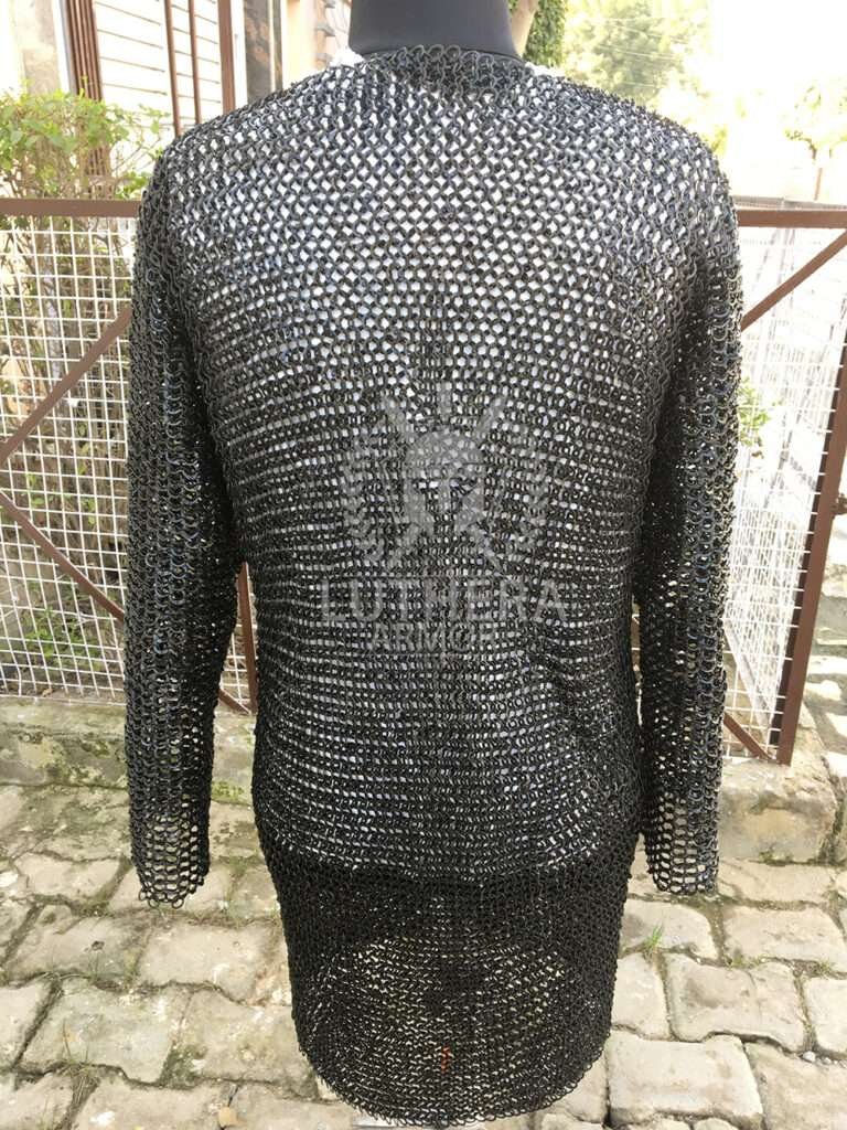 Hauberk Chainmail shirt Mild Steel 9MM-18Gauge Flat Ring Riveted with Solid Ring front open shirt