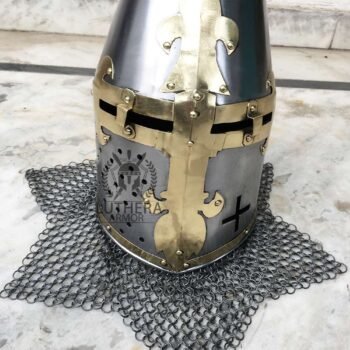 New Crusader Great Helmet King Helmet With High quality 18 Gauge Steel Brass And ChainMail