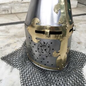 New Crusader Great Helmet King Helmet With High quality 18 Gauge Steel Brass And ChainMail