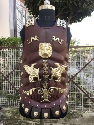 Leather Muscle Armor Chest Breast Plate Medieval Armor Costume With Brass Work - Image 5