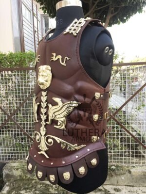 Leather Muscle Armor Chest Breast Plate Medieval Armor Costume With Brass Work - Image 7