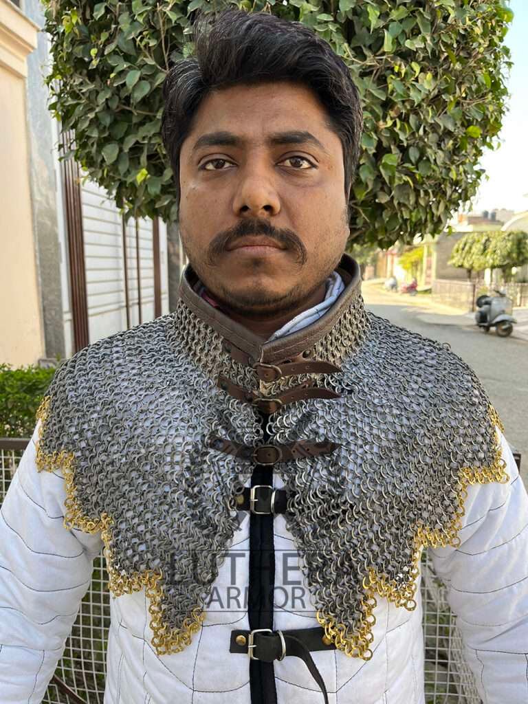 chainmail collar 6MM 18 Gauge flat Ring riveted with Solid Ring Brass Trim