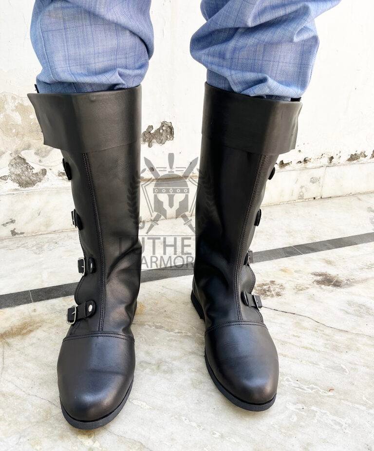Medieval Leather Boots Renaissance with 4 Buckle