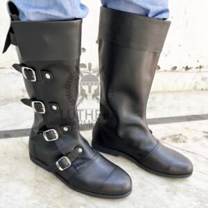 Medieval Leather Boots Renaissance with 4 Buckle