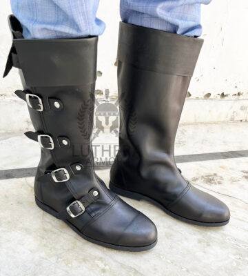 Medieval Leather Boots Renaissance with 4 Buckle
