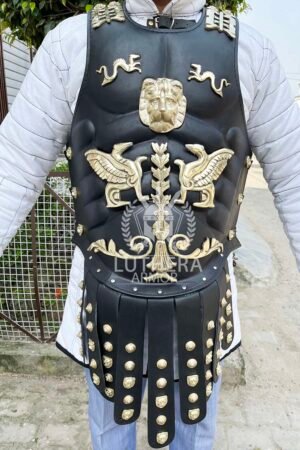 Leather Muscle Armor Chest Breast Plate Medieval Armor Costume With Brass Work