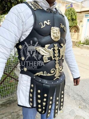 Leather Muscle Armor Chest Breast Plate Medieval Armor Costume With Brass Work - Image 3