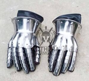 Medieval Gauntlets | Polish 16G Plate Steel | Gothic Gauntlets with Leather Glove