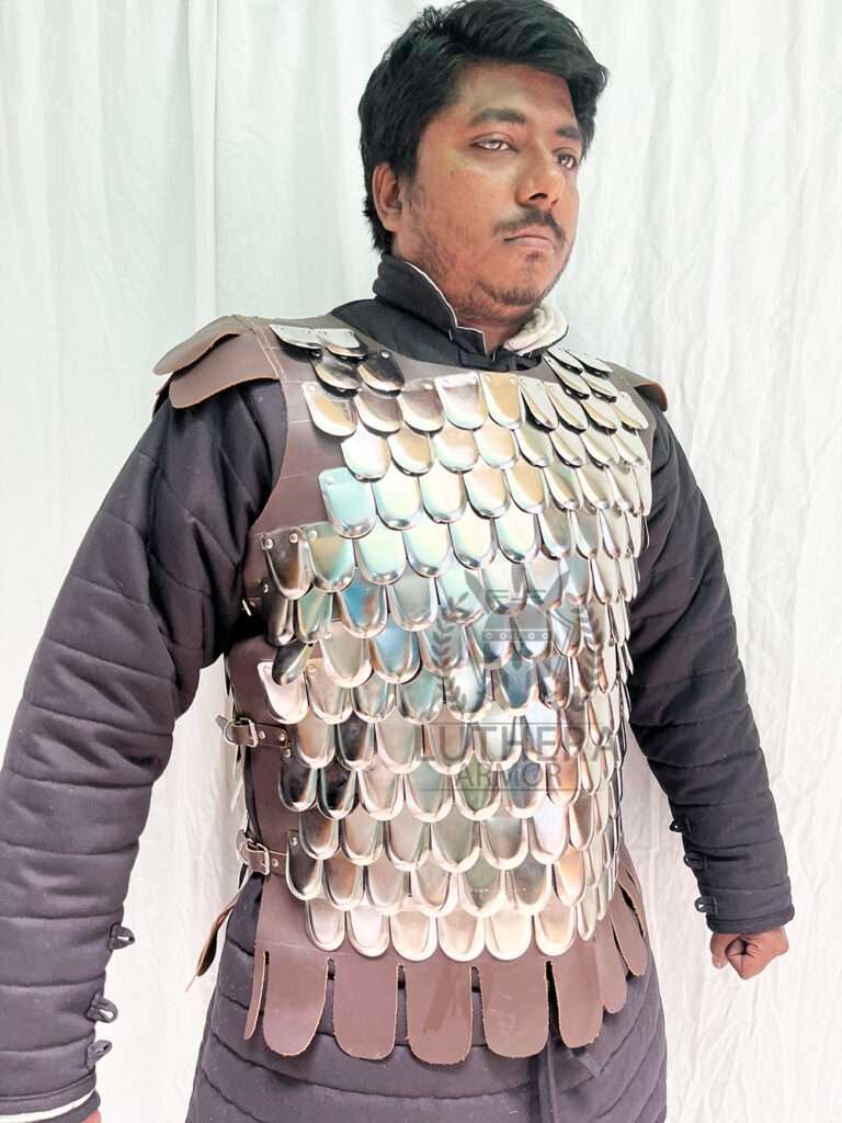 Medieval Steel Scale Body Armor 20G LARP Armor with Leather Liner