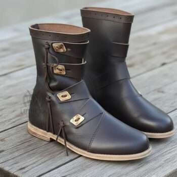Viking Leather Ankle Boots Medieval Renaissance Shoes