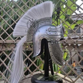 Vintage Roman Helmet with White Plume