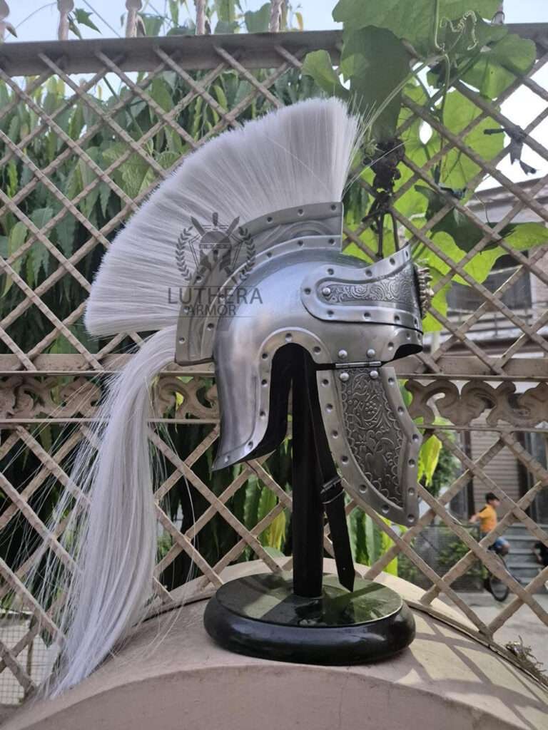 Vintage Roman Helmet with White Plume