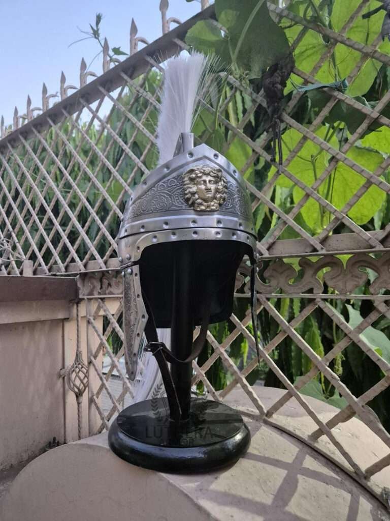 Vintage Roman Helmet with White Plume