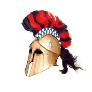 Corinthian helmet – red and blue crest – bronze