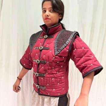 Medieval Gambeson Wine Color with Black Trim Attach Chainmail