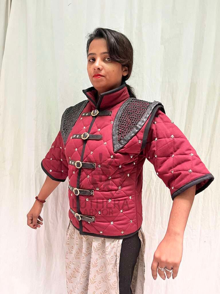 Medieval Gambeson Wine Color with Black Trim Attach Chainmail