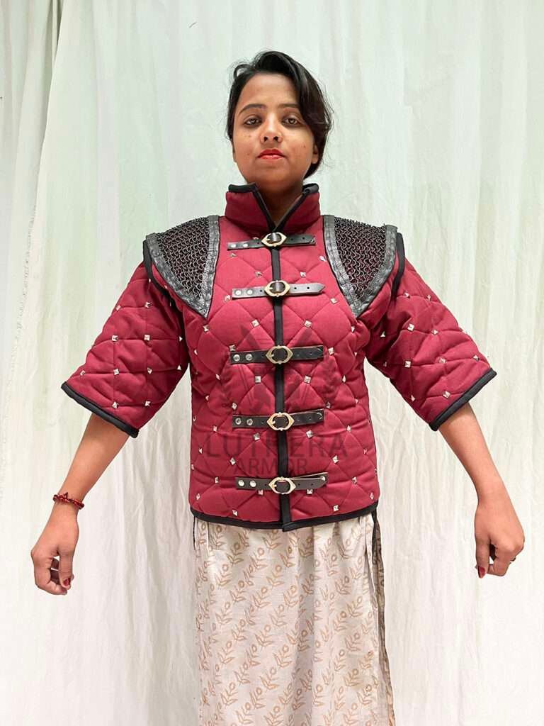 Medieval Gambeson Wine Color with Black Trim Attach Chainmail