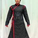 Female Long Gambeson Black Color with Red Trim