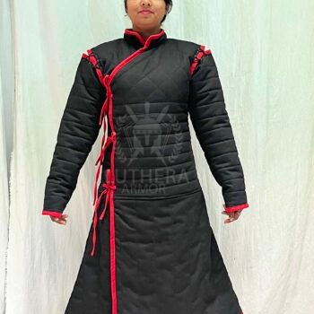 Female Long Gambeson Black Color with Red Trim