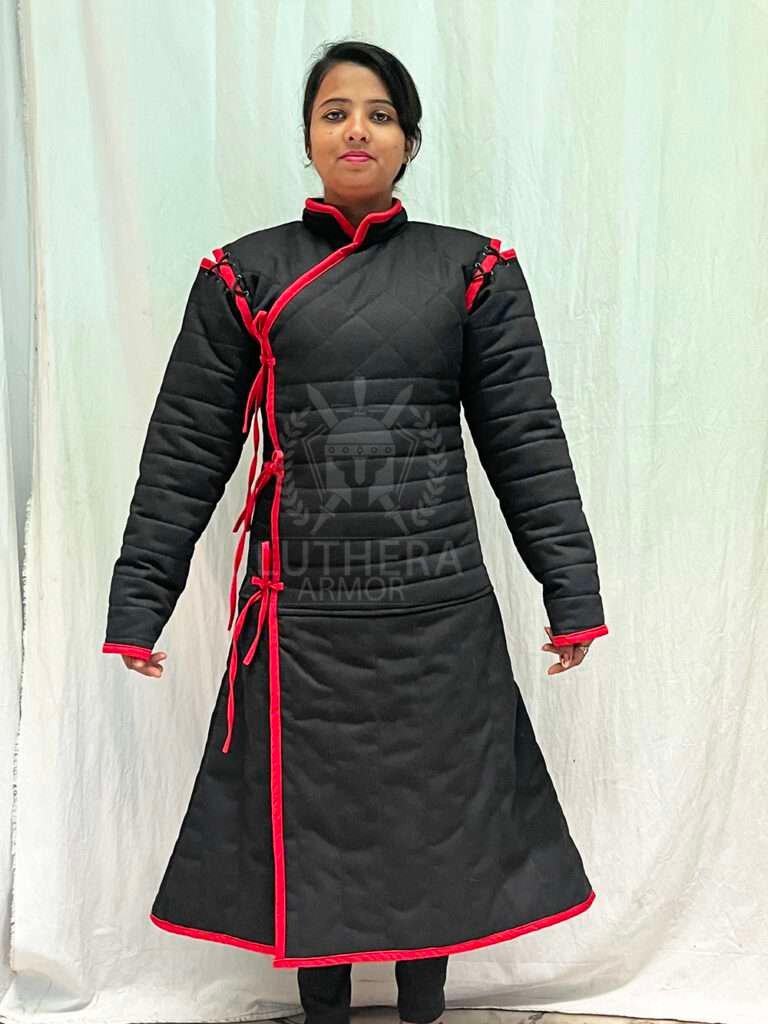 Female Long Gambeson Black Color with Red Trim