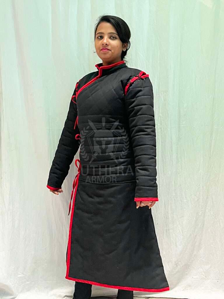 Female Long Gambeson Black Color with Red Trim