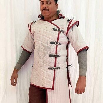 Medieval Cotton Padded Gambeson Detachable Sleeve Light Gray