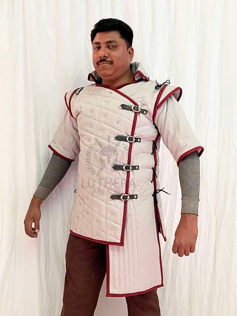 Medieval Cotton Padded Gambeson Detachable Sleeve Light Gray